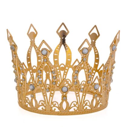 ЗЛАТНА МЕТАЛНА КОРОНА С ПРОЗРАЧНИ СКЪПОЦЕННИ КАМЪНИ 13X9 СМ