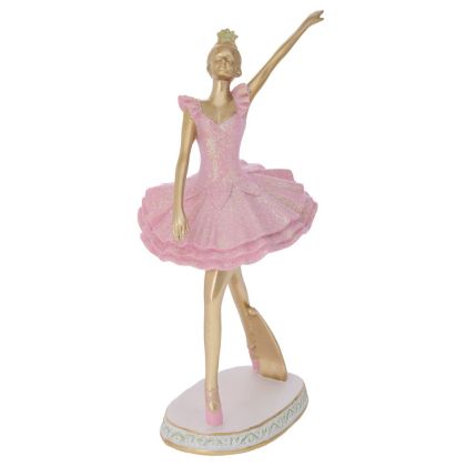ЗЛАТНА ПОЛИРЕЗИНОВА БАЛЕРИНА С РОЗОВА РОКЛЯ 15X12X28СМ