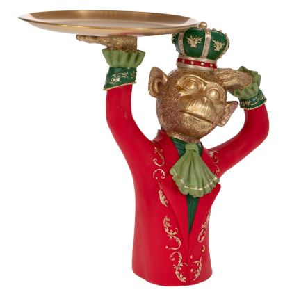 ЗЛАТНА ПОЛИРЕЗИНОВА МАЙМУНА С ЧЕРВЕН КОСТЮМ 27X22X27СМ, 20,5СМ