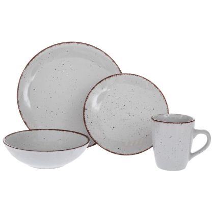 КОМПЛЕКТ ОТ 16 ЧАСТИ СИВ КЕРАМИЧЕН СЕРВИЗ С КАФЯВА ЛИНИЯ