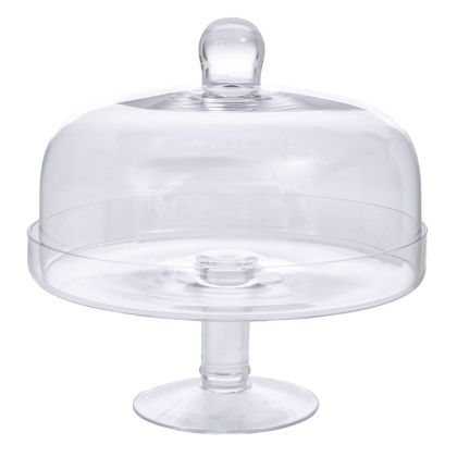 ПРОЗРАЧНА СТЪКЛЕНА ПОСТАВКА ЗА ТОРТА С КАПАК D24X24СМ