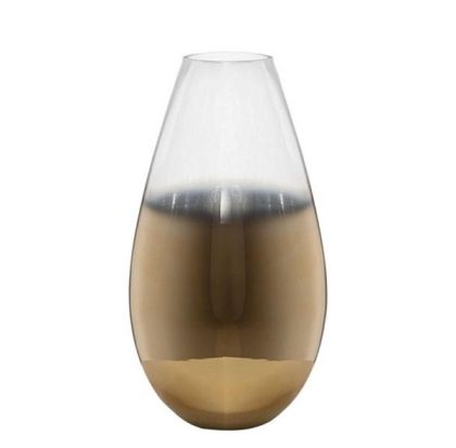 СТЪКЛЕНА ВАЗА ПРОЗРАЧНО-ЗЛАТНА 23.4X23.4X42СМ