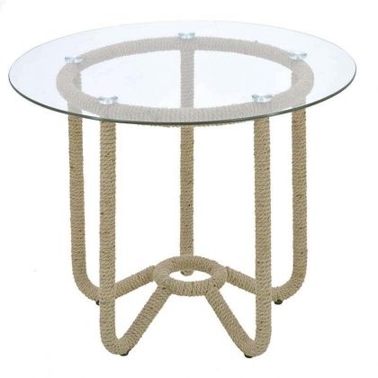 METAL/GLASS TABLE IN BEIGE COLOR W/JUTE ROPE 75X75X60