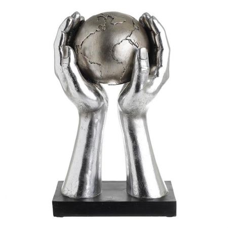 POLYRESIN FIGURE 'GLOBE' IN SILVER COLOR 19X12X31.5