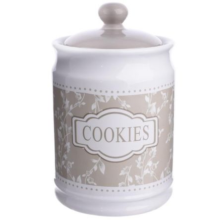 PORCELAIN VASE W/LID IN CREME COLOR 'COOKIES' 14.5X14.5X22.5