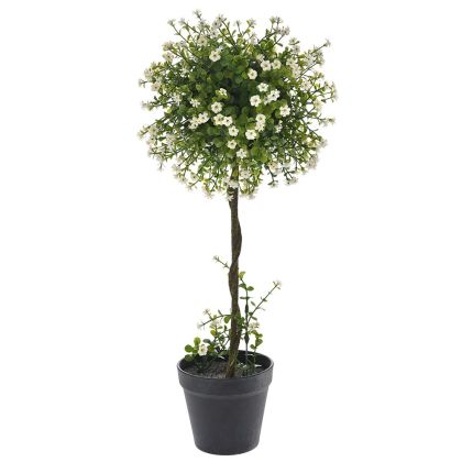 ARTIFICIAL TREE WITH WHITE FLOWERS 55CM IN PLASTIC POT