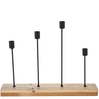 BLACK IRON CANDLEHOLDER ON WOODEN BASE 40X8X30 CM