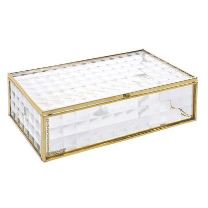 GLASS JEWELLERY BOX 21X12X5 CM WITH GOLD METAL EDGES