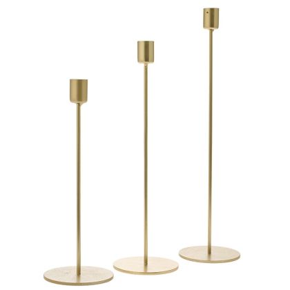 GOLD METAL CANDLEHOLDER SET OF 3PCS D9X25 30 35 CM