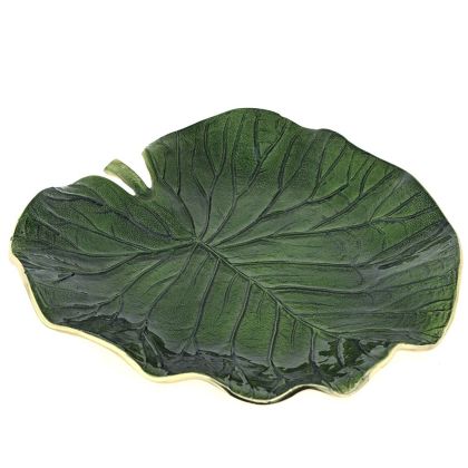 GREEN ENAMEL ALUMINUM LEAF TRAY 26X27 CM