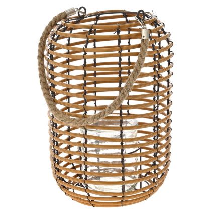 PE RATTAN LANTERN WITH GLASS D 21X31 CM