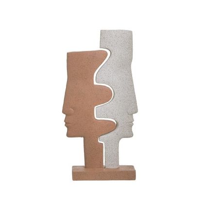 RESIN TABLE DECO FACES BEIGE/BRICK RED 17X7X31