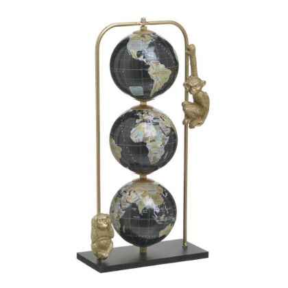 RESIN TABLE DECO WITH GLOBES BLACK/GOLDEN 17X9X31