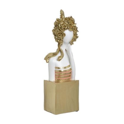 RESIN TABLE DECO WOMAN GOLDEN/WHITE/PINK 11X8X31