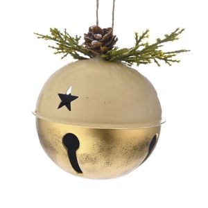  XMAS BROWN CREAM METAL BELL HANGING ORNAMENT 8CM