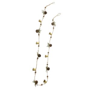  XMAS GARLAND 200CM WITH PINECONES AND GOLD METAL BELLS