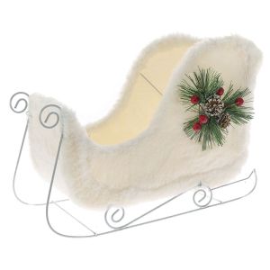  XMAS FABRIC WHITE SLEIGH 35CM