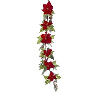  XMAS BURGUNDY POINSETIA GARLAND 150CM