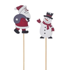  XMAS SET 2 WOODEN STICK 4X30CM SANTA CLAUS SNOWMAN