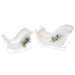  XMAS S 2 WHITE SLEIGHW SNOWY 35x16x24CM 27x14x19CM