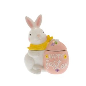 CERAMIC BUNNY AND EGG CANDY JAR 18X10X22CM