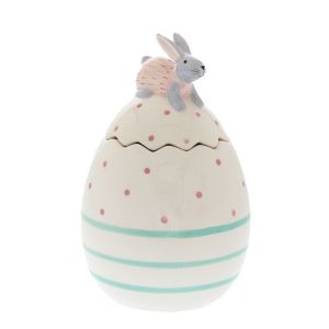 CERAMIC WHITE EGG JAR 13X13X20CM