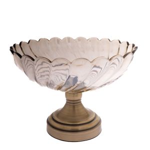 DECO GLASS BOWL D26x19CM W METAL BRONZE BASE