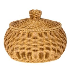 CREAM PE RATTAN BASKET WITH LID D29X21,5CM