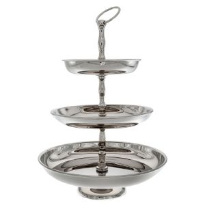 DECO THREE LAYERS ROUND METAL CAKE STAND SILVER D25 21 15X33CM