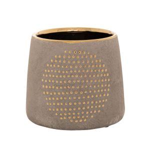 GREY CERAMIC VASE WITH GOLD RIM15X13CM