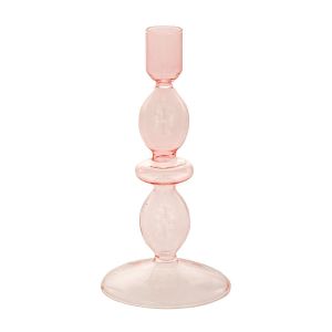 LIGHT PINK GLASS CANDLEHOLDER 9X20CM