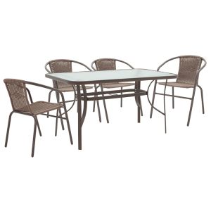 Dining set 5pcs Ensure-Obbi metal-glass brown 140x80x70cm