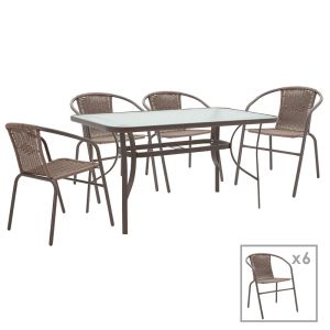 Dining set 7pcs Ensure-Obbi metal-glass brown 140x80x70cm