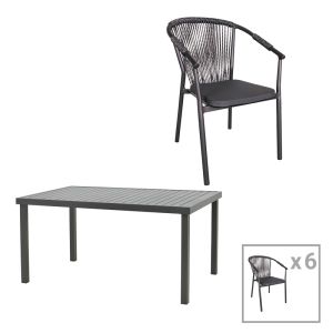 Dining table Convince - Kliton B set of 7 aluminum in anthracite shade 150x80x74cm