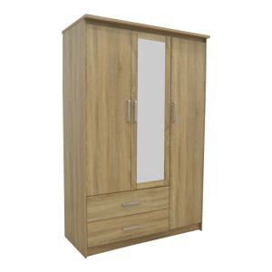 Гардероб Olympus с 3 врати и чекмеджета+огледало цвят светъл дъб 120х57х183
