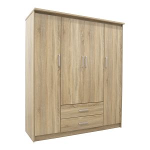 Гардероб Olympus с 4 врати и чекмеджета в цвят светъл дъб 159x57x183см
