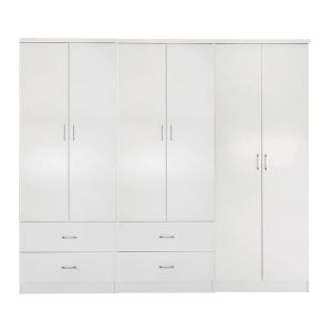 ГАРДЕРОБ REINA HM21062.05 6-КРИЛ С 4 ЧЕКМЕДЖЕТА-МЕЛАМИНОВ В БЯЛ ЦВЯТ 240x43x181Hсм.