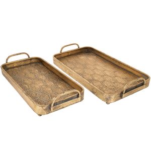 КОМПЛЕКТ 2 ЗЛАТНИ МЕТАЛНИ ПОДНОСА С ДРЪЖКИ 52X28X9,5 47X23X9,5CM