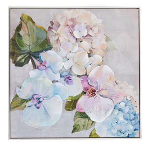 МАСЛЕНА КАРТИНА ОРХИДЕЯ 80X80СМ СЪС СРЕБЪРНА РАМКА ВЪРХУ ЩАМПОВАНО ПЛАТО