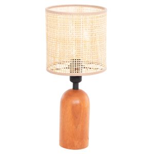 НАСТОЛНА ЛАМПА LYKTUR HM4709 БЕЖОВА ПЛЕТЕНА КАПКА-ДЪРВЕНА ОСНОВА Φ15.5x35.5Hcm.