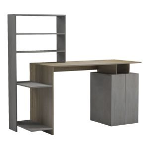 Офис бюро с рафт и шкаф Meza в цвят сонома-сив цимент 146.3x55x128.8см