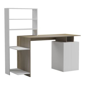 Офис бюро с рафт и шкаф Меза в цвят сонома-бяло 146.3x55x128.8см