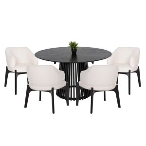 ТРАПЕЗЕН КОМПЛЕКТ 5БР ABAI HM21077.01 КРЪГЛА МАСА Φ150см. &amp; 4 ТРАПЕЗНИ СТОЛА-ЧЕРНИ