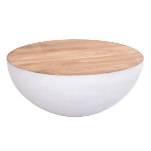 ХОЛНА МАСА HM8717.23 БЯЛА С ПЛОТ ОТ АКАЦИЕВО ДЪРВО Φ91x38.5Hcm.