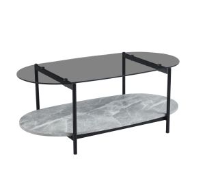 ХОЛНА МАСА ОВАЛНА KITTY HM18040 ПОЛУЧЕРНО СТЪКЛО ПЛОТ-СИВ МРАМОР МЕЛАМИН 110x50x43Hcm.