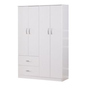 Четирикрилен гардероб Zelia с 2 чекмеджета в бял нюанс 120x42x180см