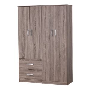 Четирикрилен гардероб Zelia с 2 чекмеджета в нюанс дъб сонома 120x42x180см