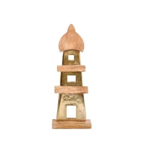 АЛУМИНИЕВ ДЕКОРАТИВЕН ФАР 2390 С ДЪРВЕНА ОСНОВА ЗЛАТЕН ЦВЯТ 18x7x45cm