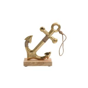 АЛУМИНИЕВА ДЕКОРАТИВНА КОТВА 756 С ДЪРВЕНА ОСНОВА ЦВЯТ ЗЛАТО 16x6x20cm