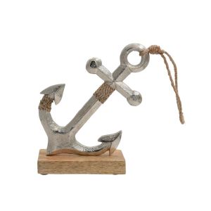 АЛУМИНИЕВА ДЕКОРАТИВНА КОТВА С ДЪРВЕНА ОСНОВА СРЕБРИСТ ЦВЯТ 19X6X24CM
